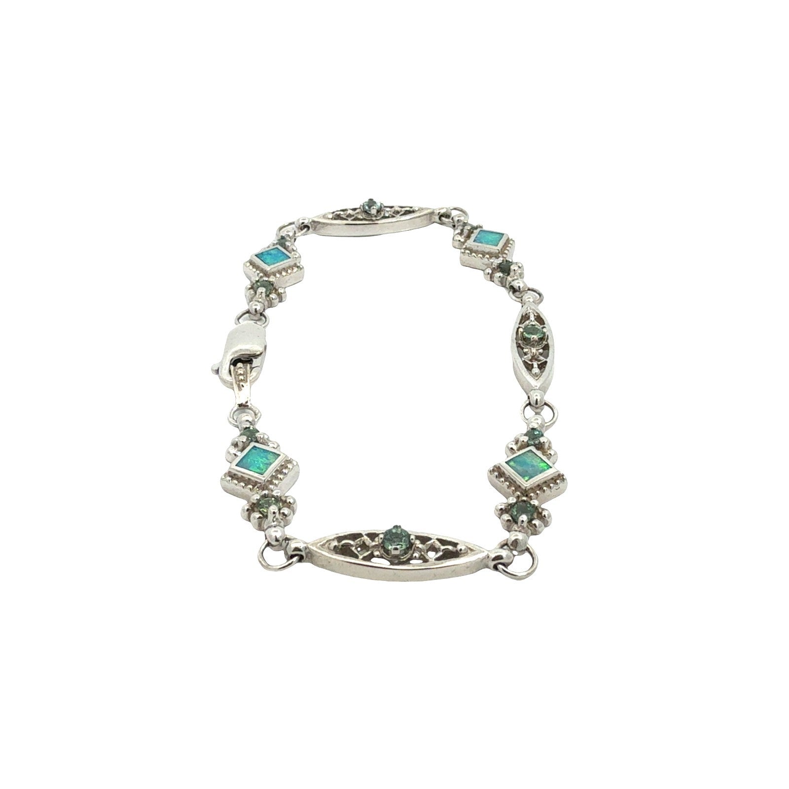 Vintage 14k White Gold Opal 0.77cttw Chrysoberyl Ornate Filigree Link Bracelet2