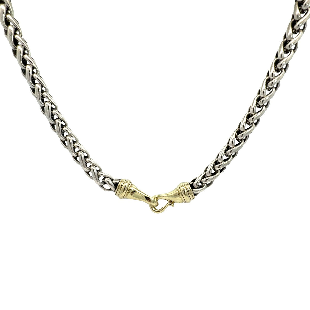 David Yurman Two-Tone Sterling Silver &amp; 14k Gold Woven Wheat Chain Necklace 16"0