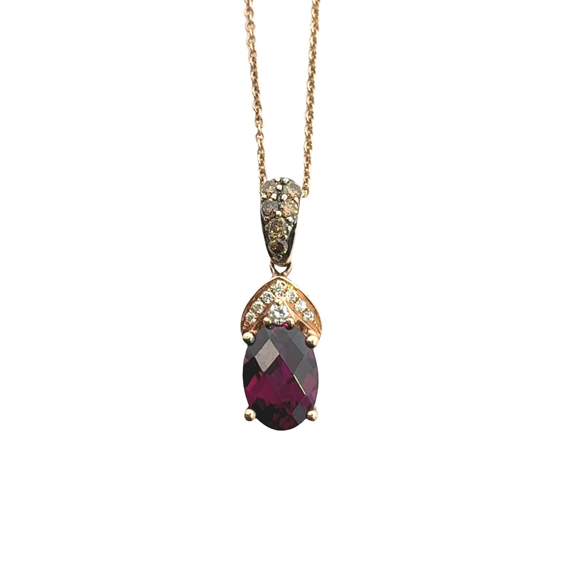 LeVian 14k Rose Gold Necklace with 0.21ctw Diamond &amp; 1.42ctw Rhodolite Garnet0