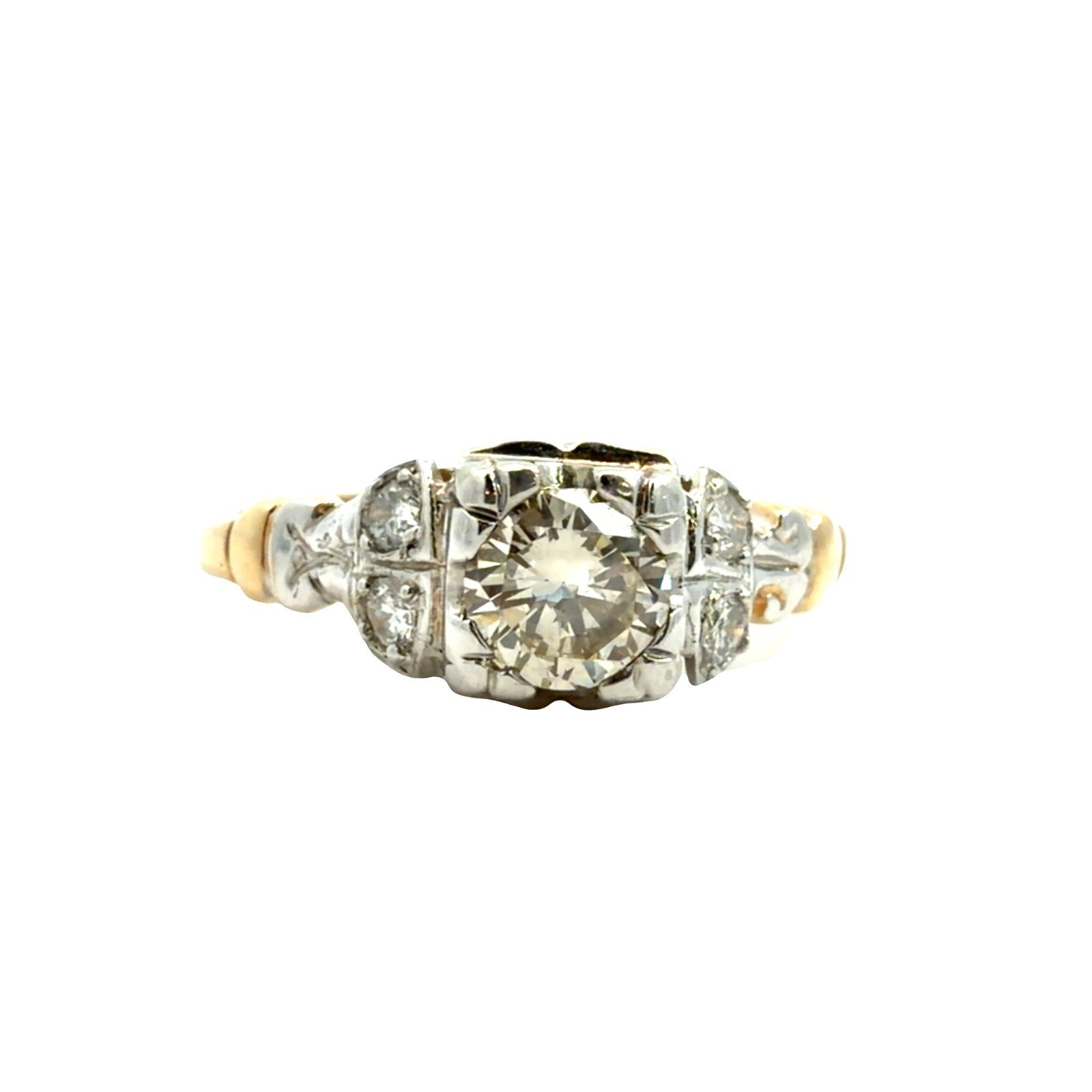 Vintage 14k Gold Stamped Round 0.53ctw OEC Diamond Two Toned Engagement Ring0