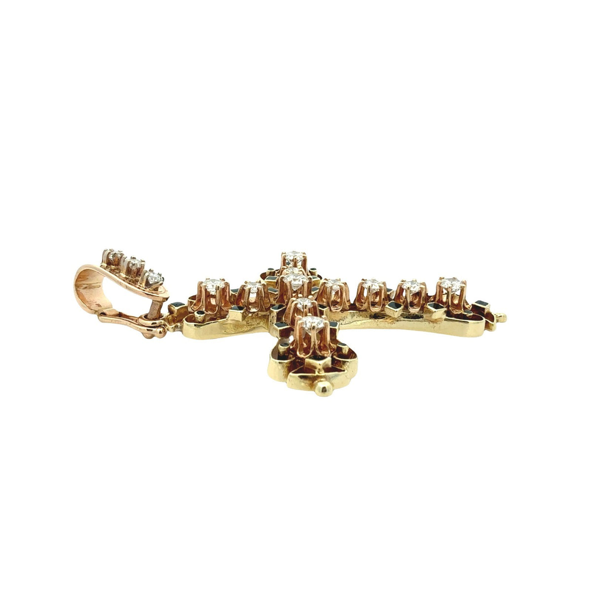 Vintage 14k Yellow Gold Enamel and 2.18cttw Diamond Filigree Cross Pendant2