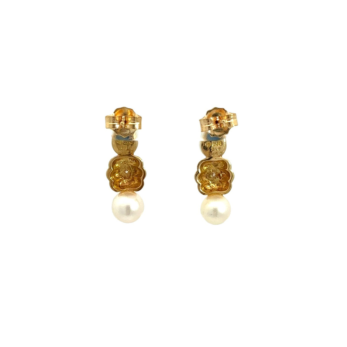 Vintage 18k Yellow Gold Pearl 0.92cttw Sapphire and 0.04cttw Diamond Earrings3