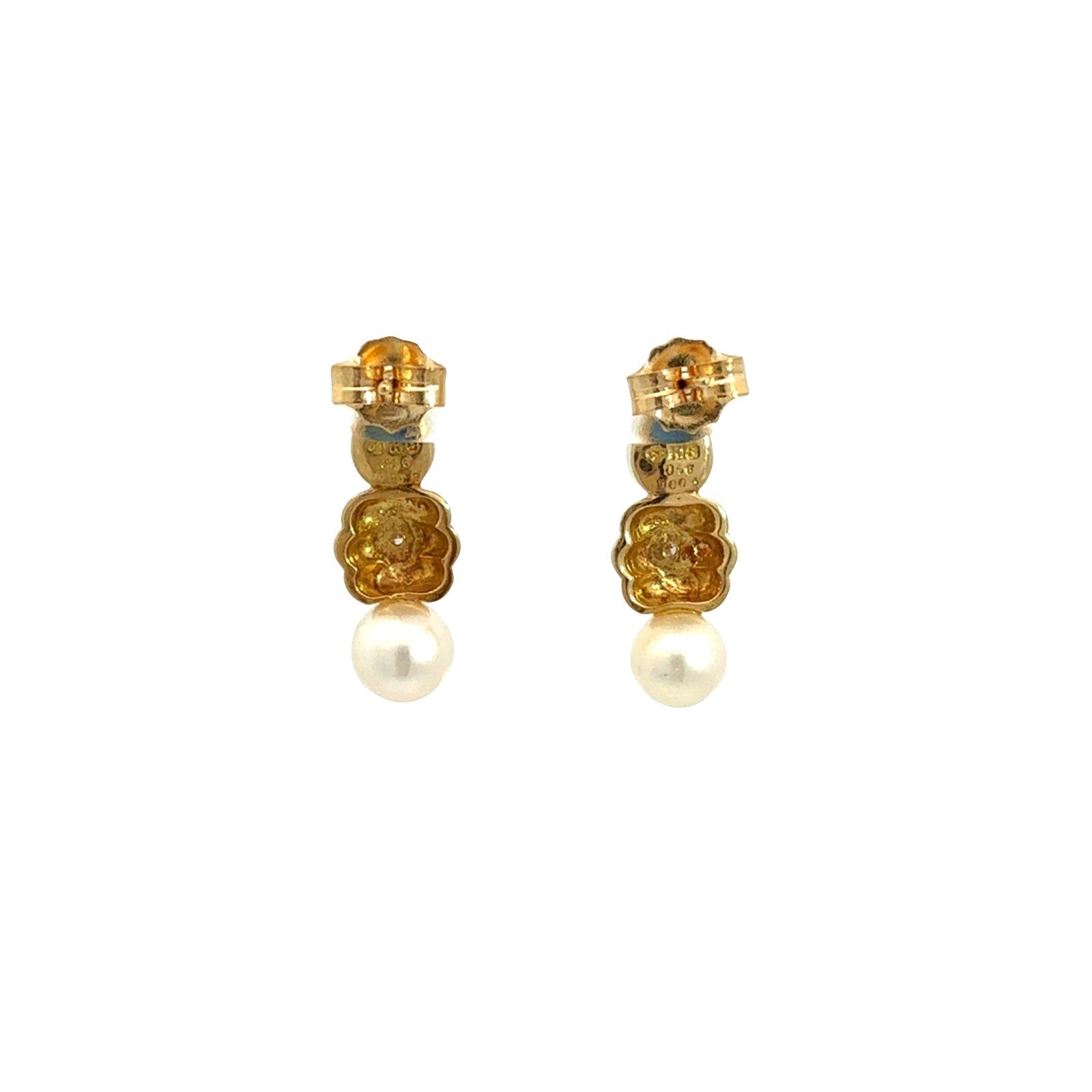 Vintage 18k Yellow Gold Pearl 0.92cttw Sapphire and 0.04cttw Diamond Earrings3