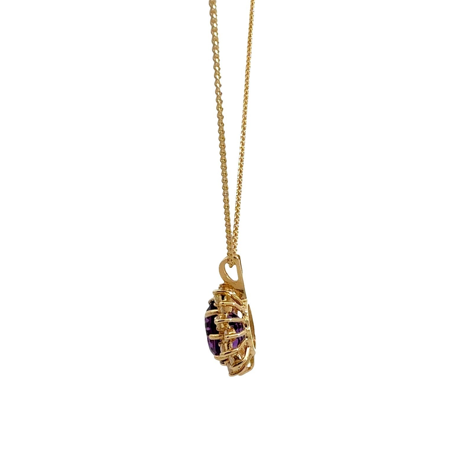 14K Yellow Gold 2.41tcw Oval-Cut Amethyst 0.48cttw Diamond Halo Pendant Necklace5
