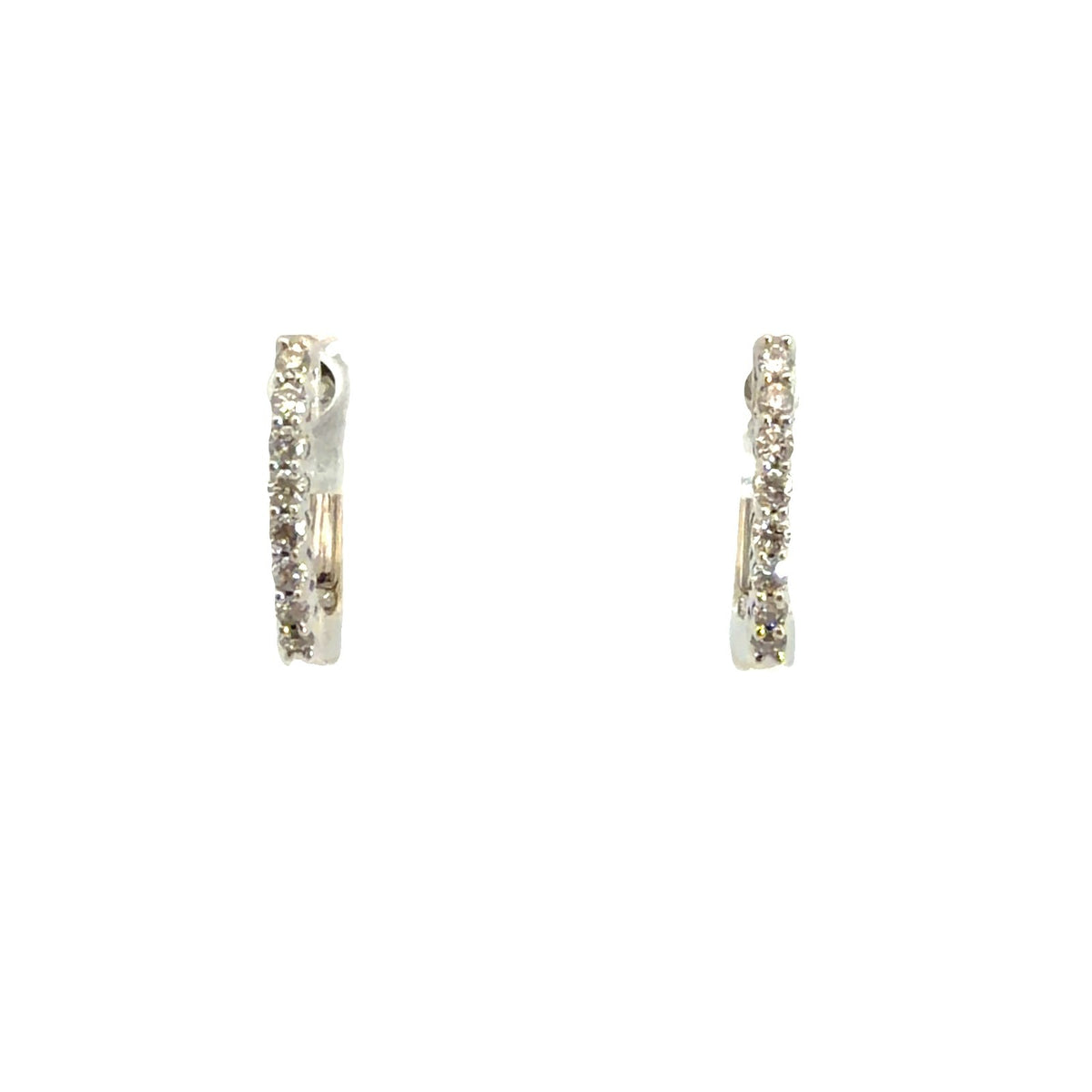 14k White Gold &amp; 0.16cttw Diamond Huggie Hoop Earrings0