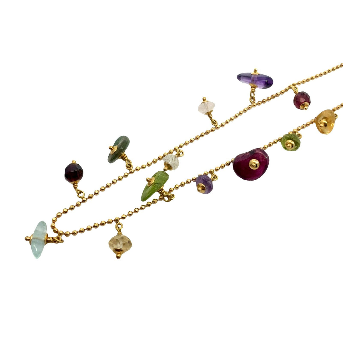 18k Yellow Gold Alternating Multi-Stone Beaded Necklace7