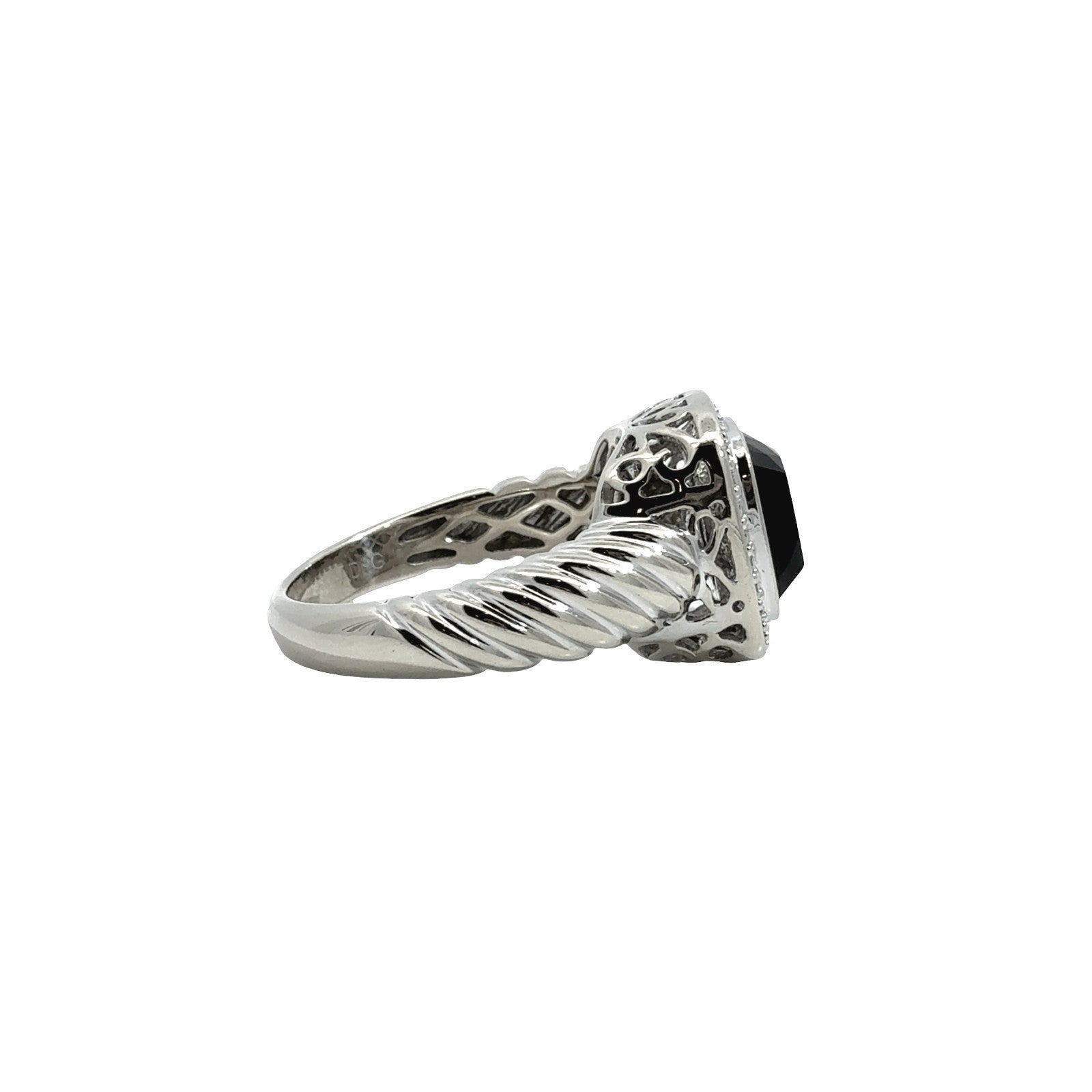 14k White Gold Onyx and 0.17cttw Diamond Halo Twisted Cable Cocktail Ring2