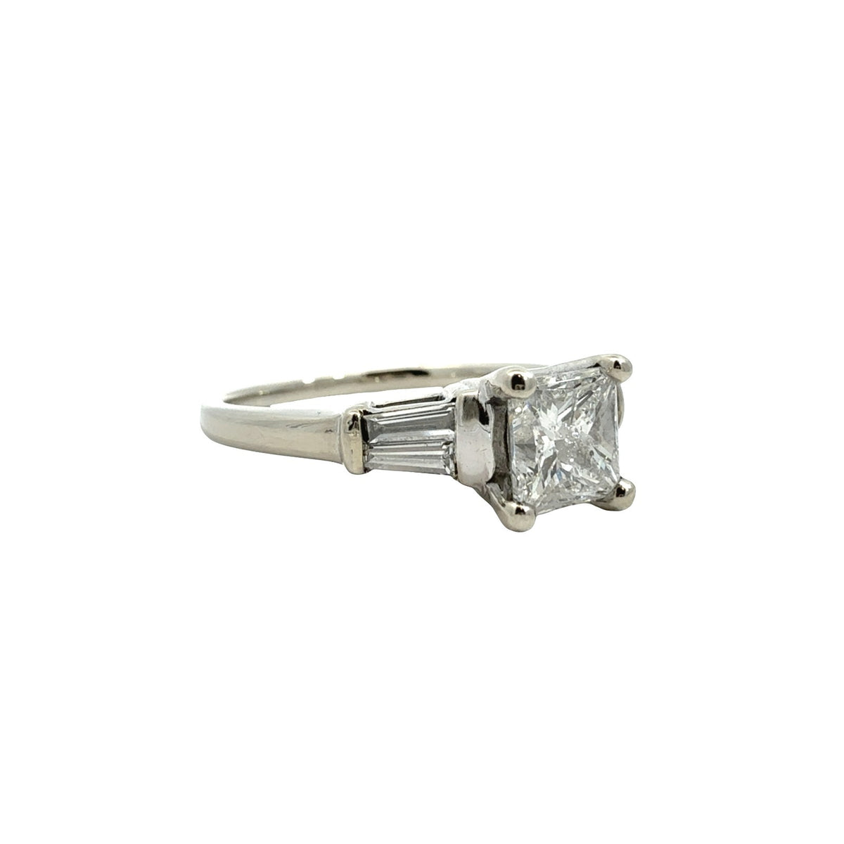 14k White Gold Princess & Baguette Three-Stone 1.17cttw Diamond Engagement Ring1