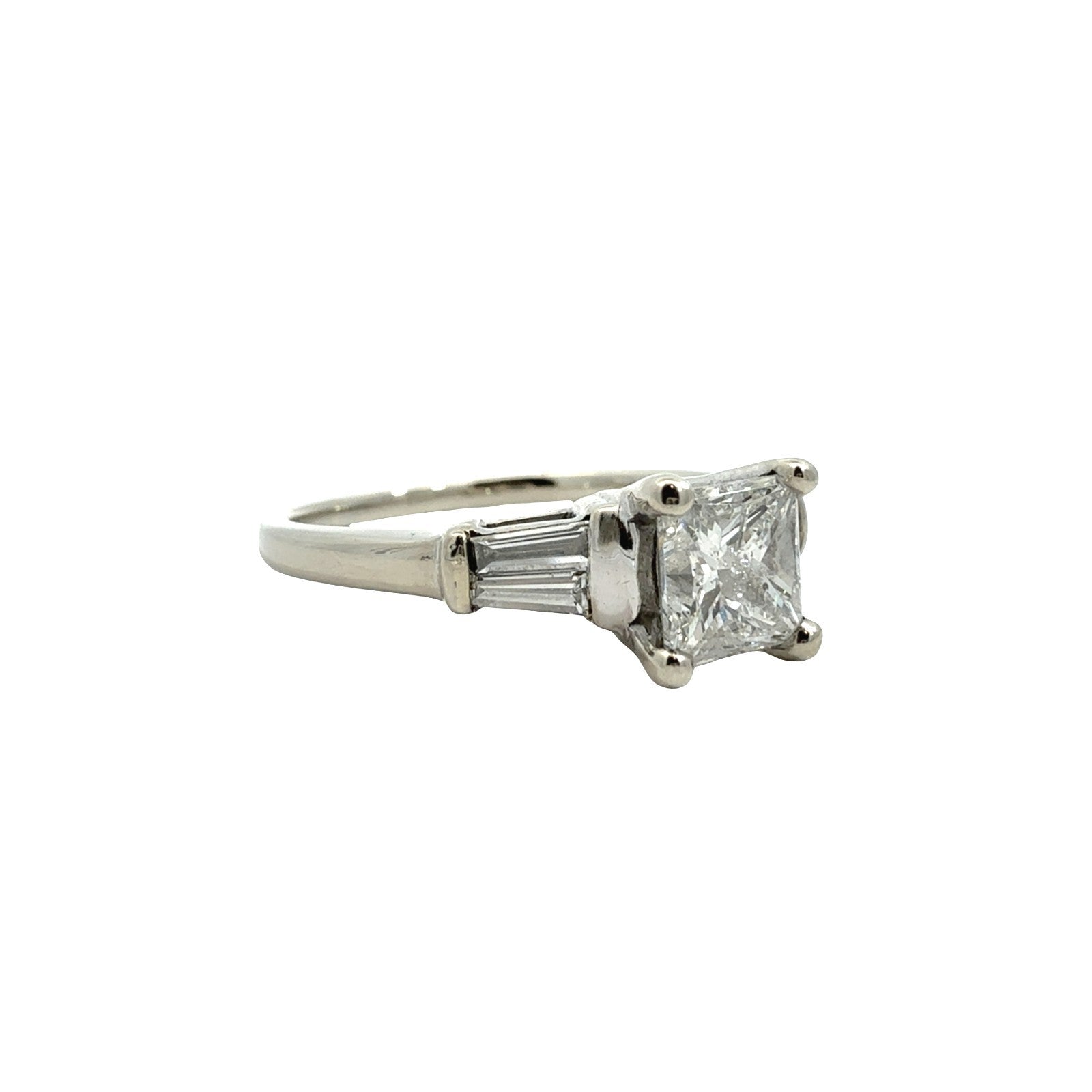 14k White Gold Princess & Baguette Three-Stone 1.17cttw Diamond Engagement Ring1