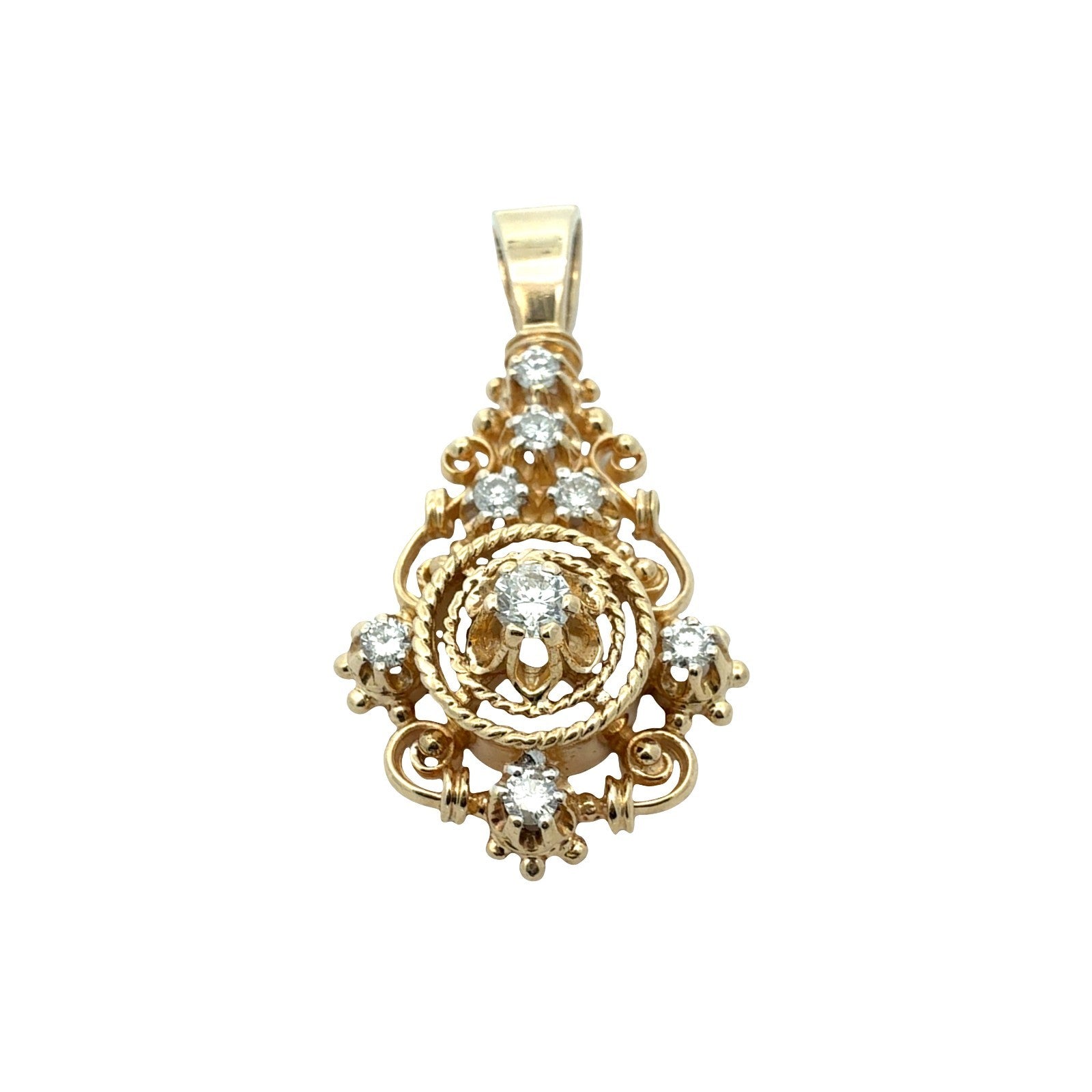 Vintage 14k Yellow Gold Ornate 0.55cttw Diamond Pendant1