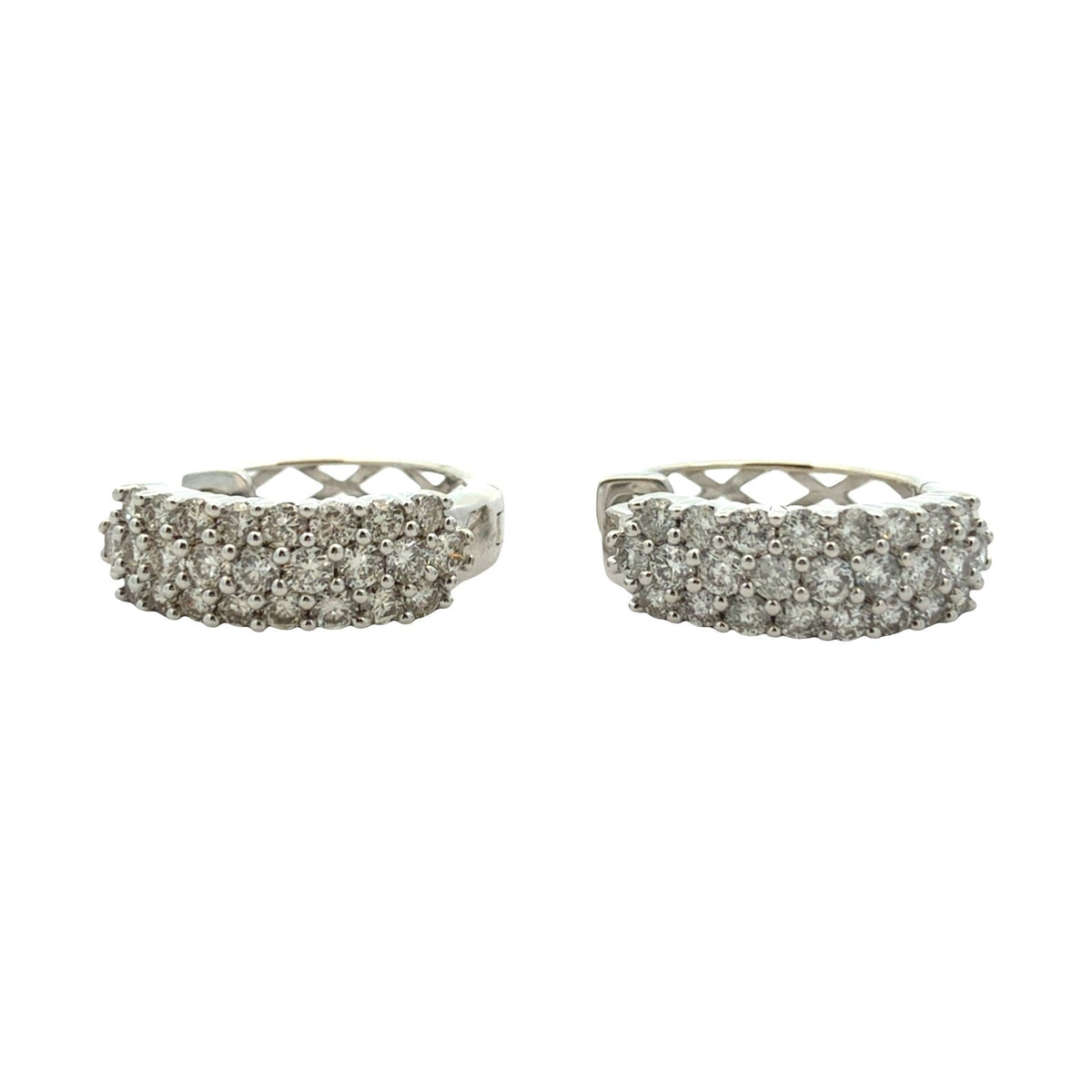 14k White Gold 1.00cttw Diamond Three-Row Pave Hoop Earrings1