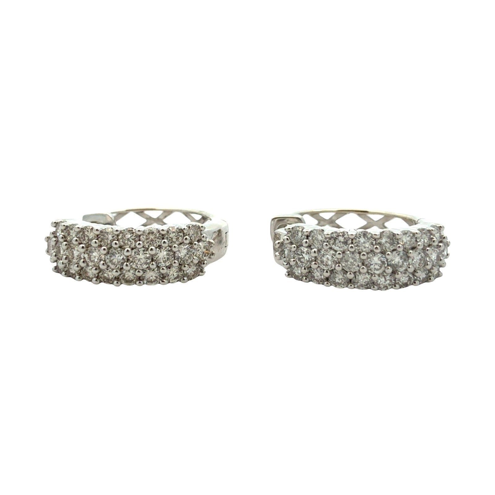 14k White Gold 1.00cttw Diamond Three-Row Pave Hoop Earrings1