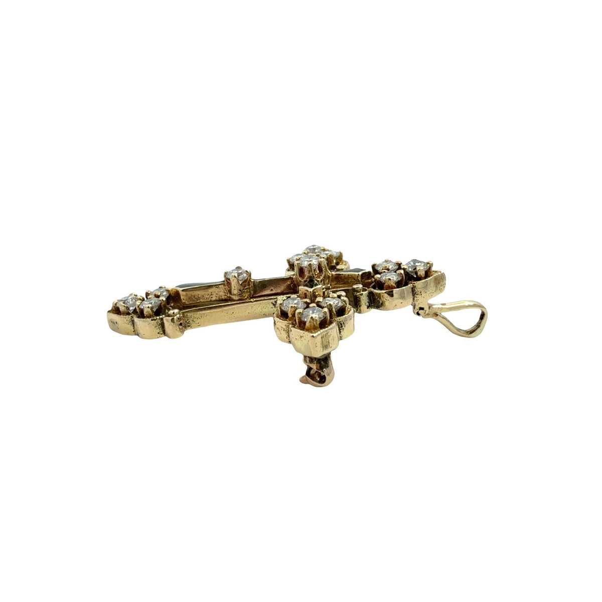 Vintage 14k Yellow Gold Ornate 0.87cttw Diamond Cross Pin Pendant2