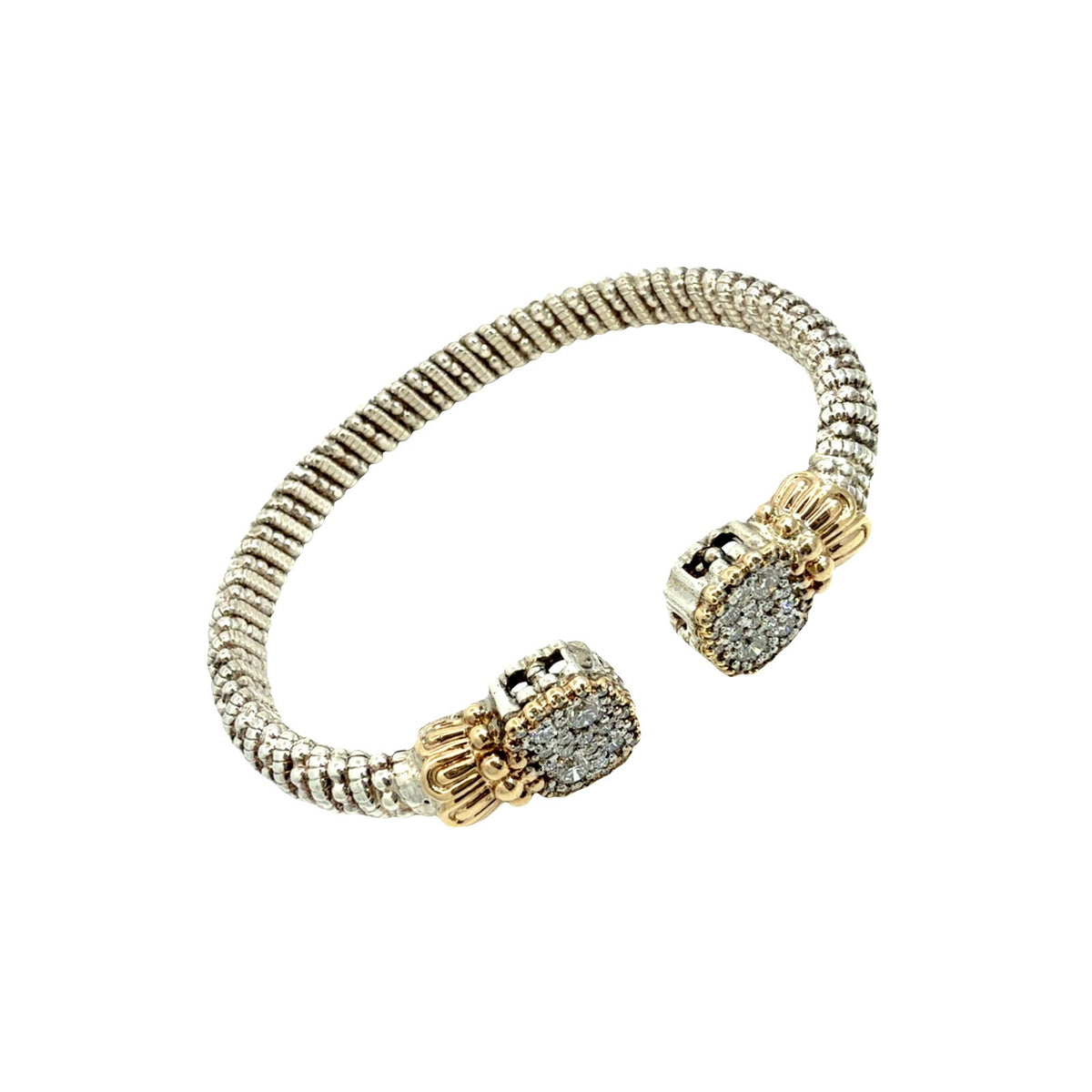 Vahan Sterling Silver 14k Yellow Gold and 0.98cttw Diamond Moire Beaded Cuff1