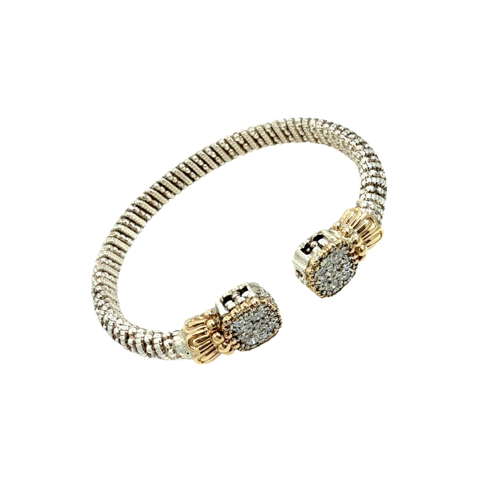 Vahan Sterling Silver 14k Yellow Gold and 0.98cttw Diamond Moire Beaded Cuff1