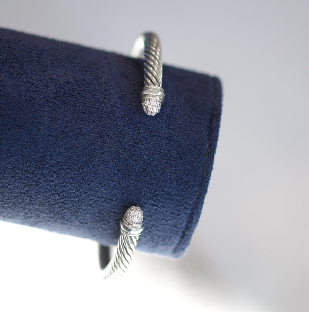 David Yurman Sterling Silver Pavé Diamond Cable Cuff Bracelet0