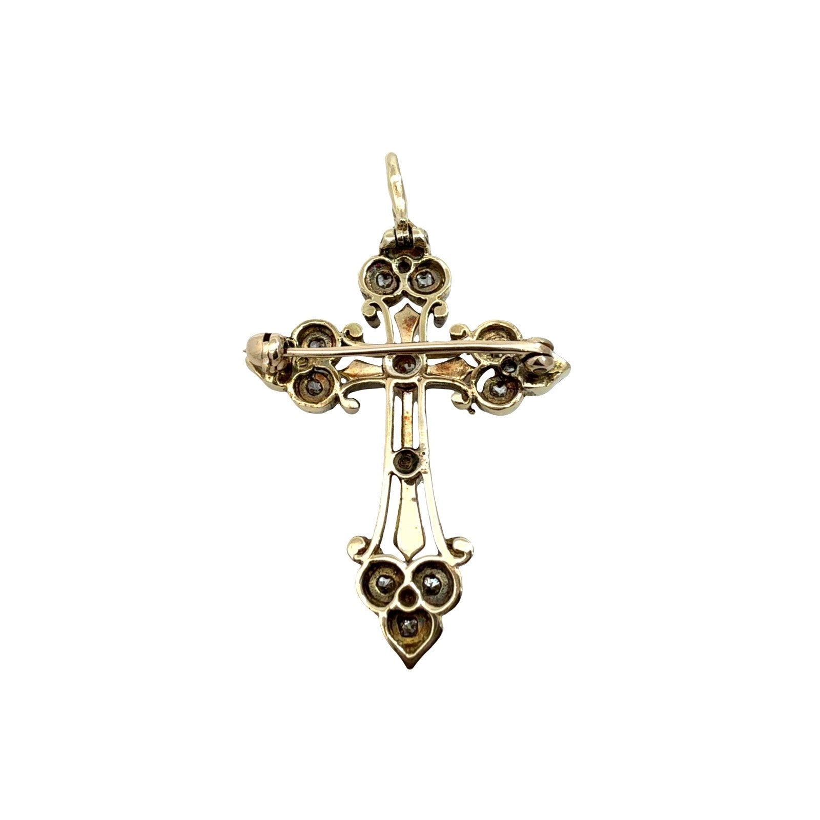 Vintage 14k Yellow Gold Ornate 0.87cttw Diamond Cross Pin Pendant5
