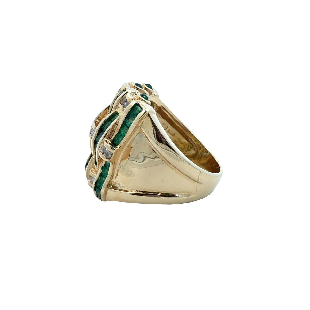 Vintage 14k Yellow Gold 0.30cttw Diamond 1.70cttw Emerald Woven Cocktail Ring2