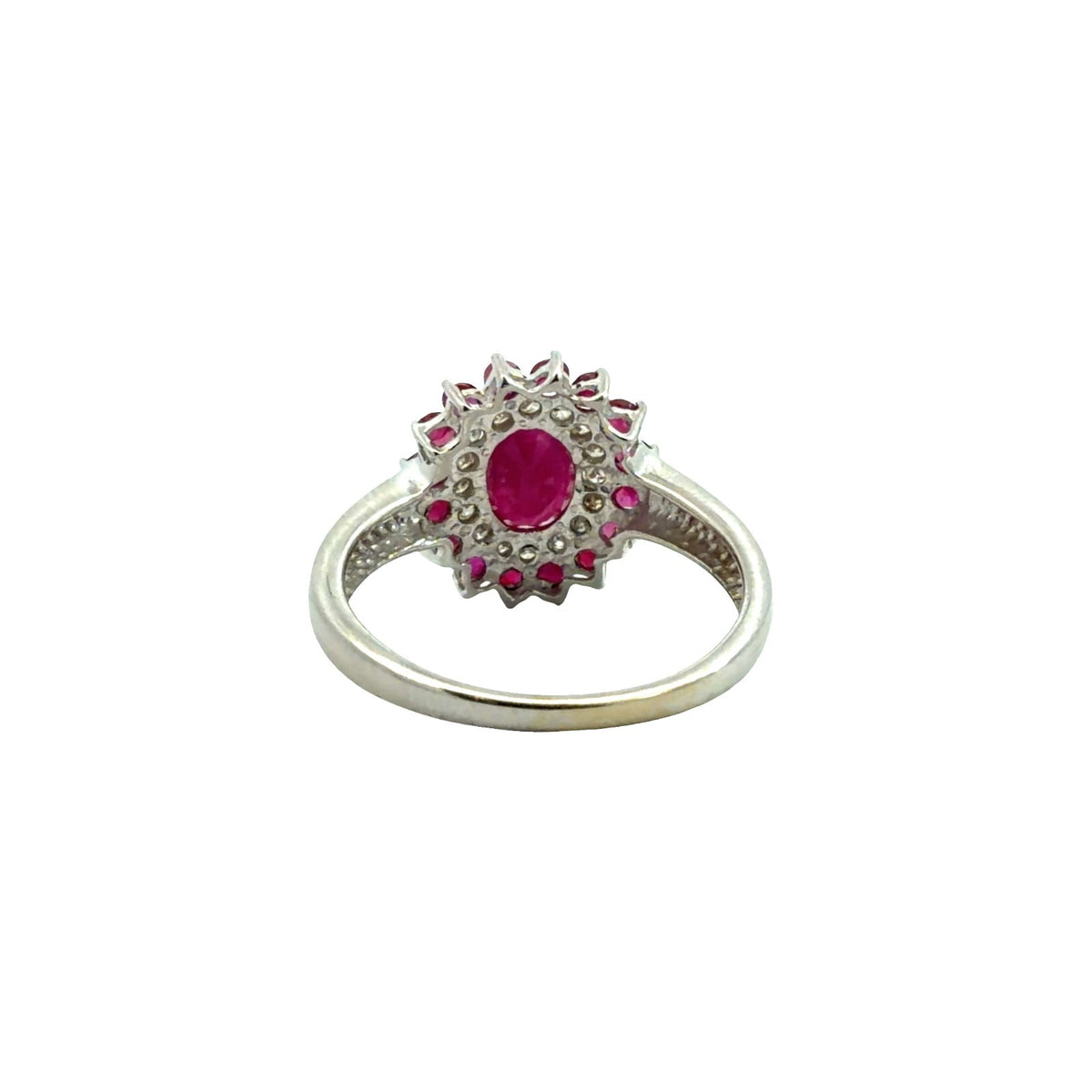 Estate 14k White Gold 0.20cttw Diamond & 1.21cttw Ruby Cluster Cocktail Ring3