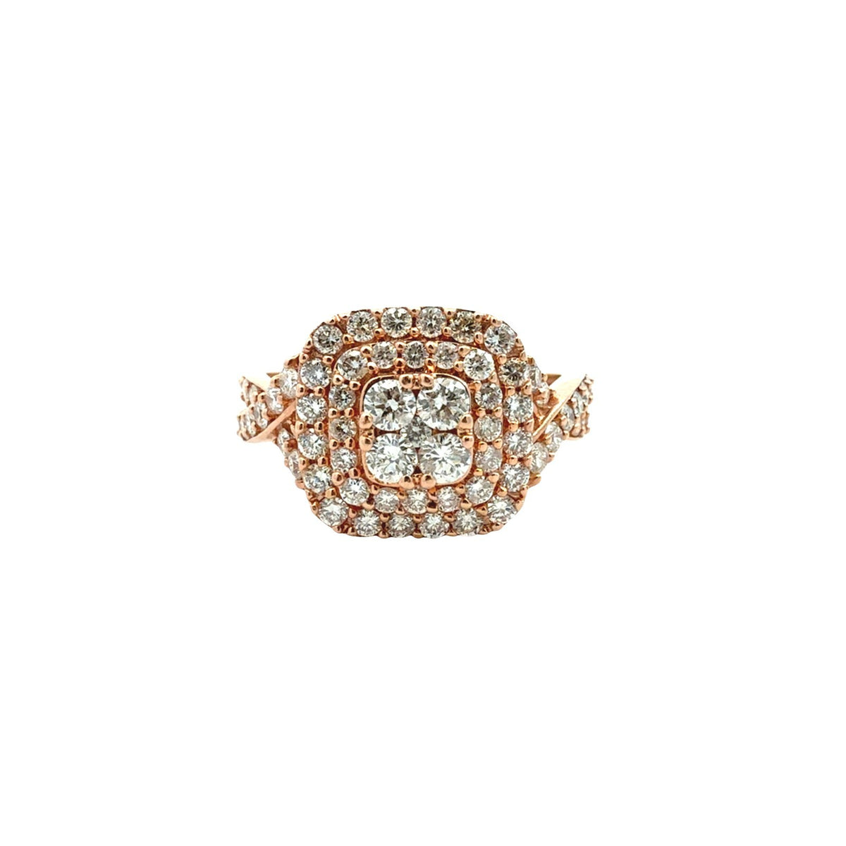 10k Rose Gold 1.08cttw Cluster Double Halo Ring1