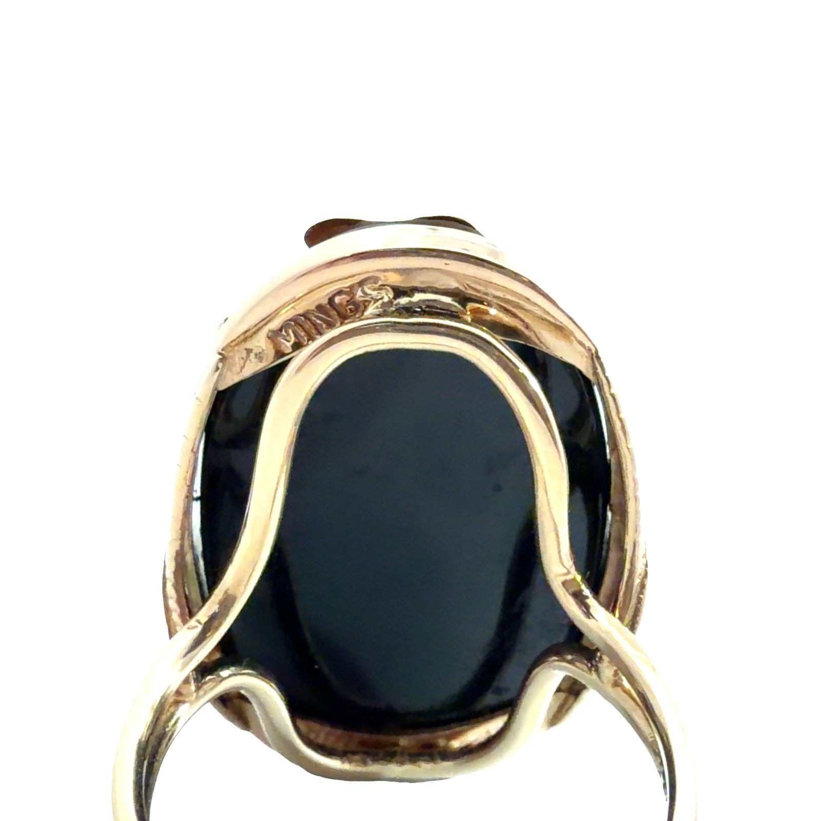 13.5k Yellow Gold Ming's Hawaii Rare Vintage Phoenix Overlay Onyx Ring Size 6.755