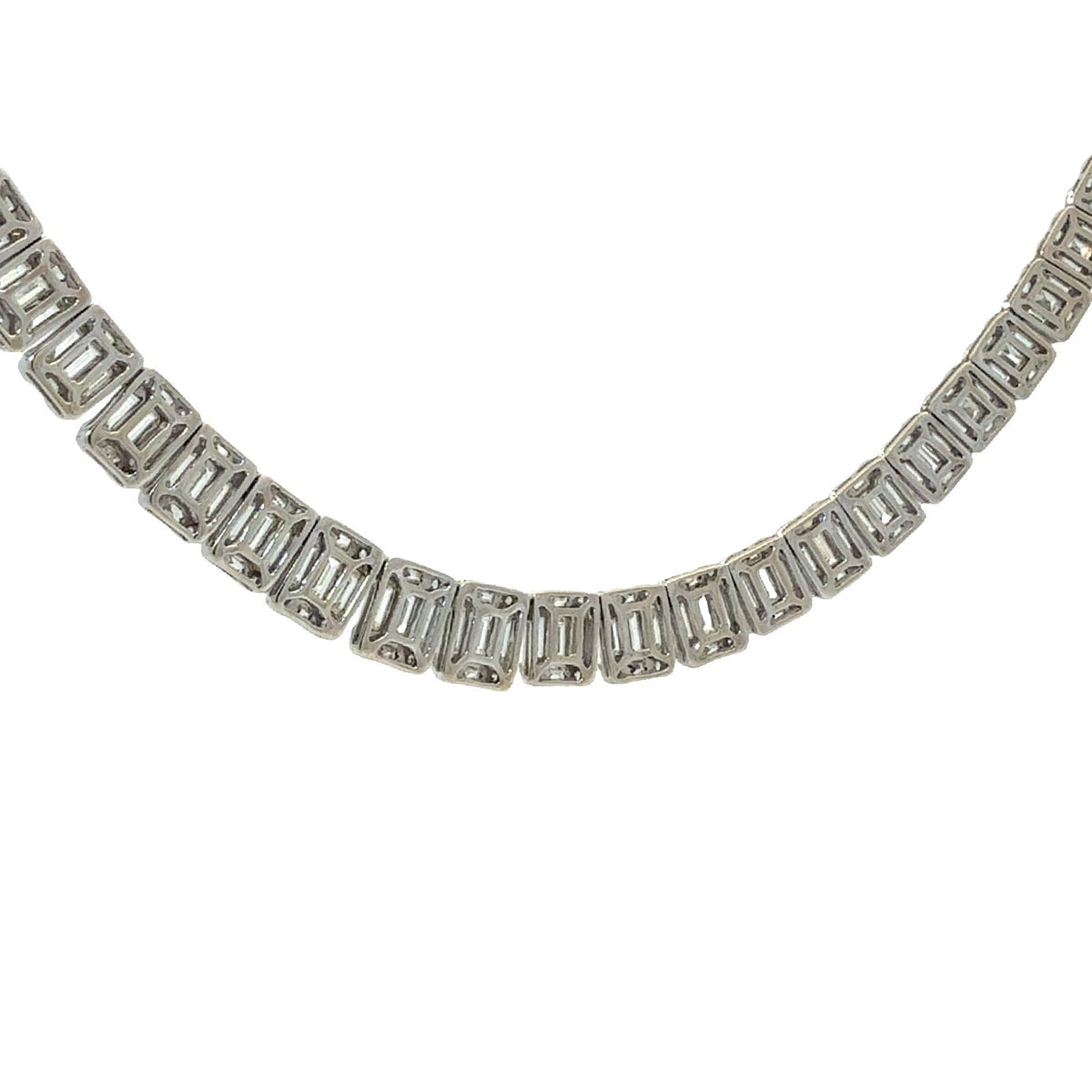14k White Gold 24.96ctw Baguette & Round Diamond Tennis Necklace 22"3