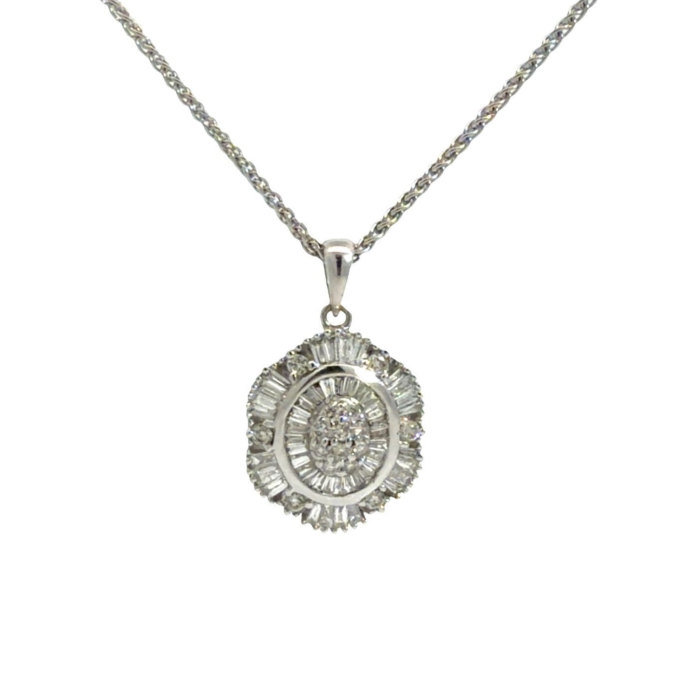 18k White Gold  0.60ctw Diamond Cluster Pendant Necklace0