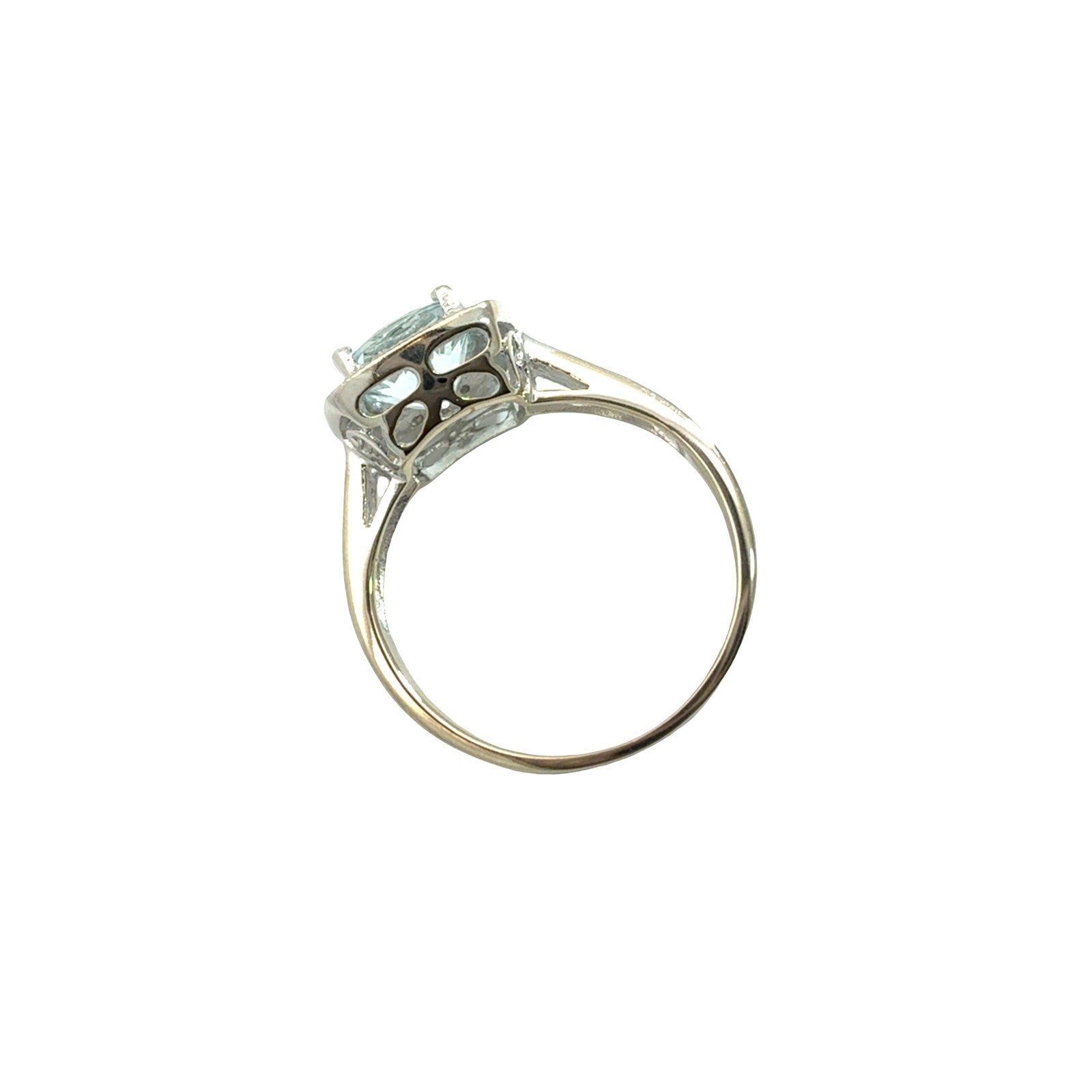 14k White Gold 1.18tcw Aquamarine & 0.06cttw Diamond Halo Ring Size 60
