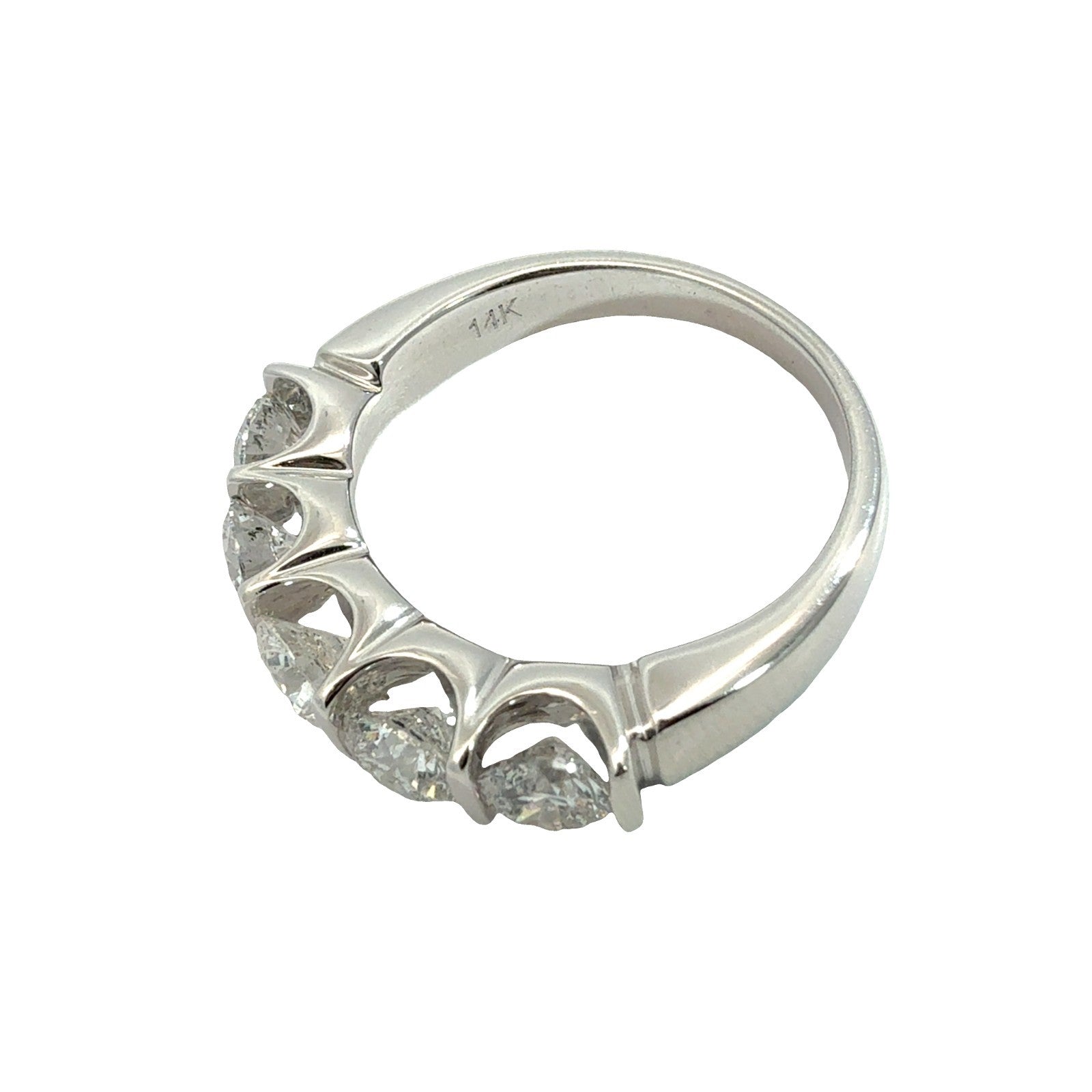 14k White Gold 1.85ctw Five Diamond Half Eternity Band Size 6.56