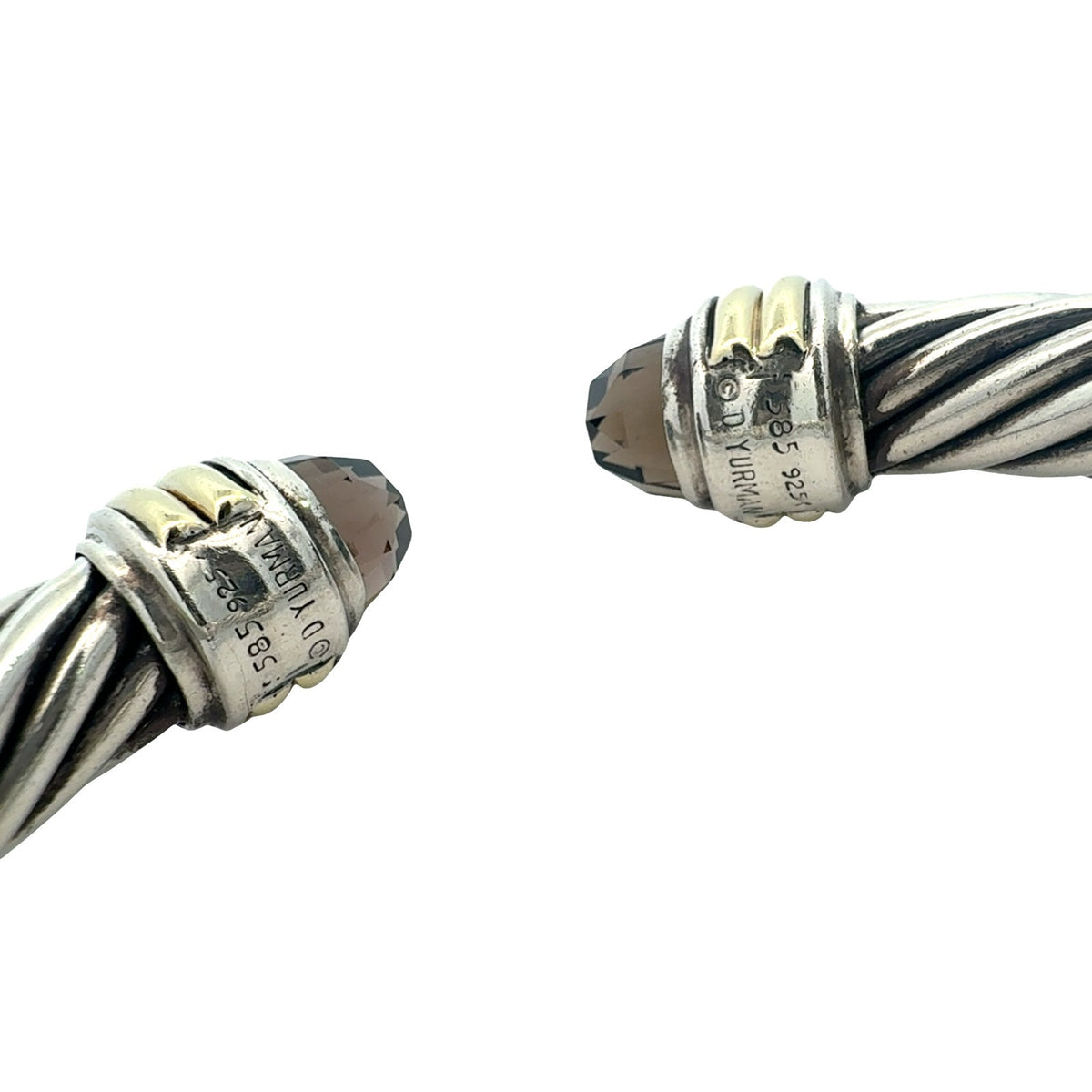 David Yurman Sterling Silver Two-Tone Smoky Quartz Hinged Cable Bangle6
