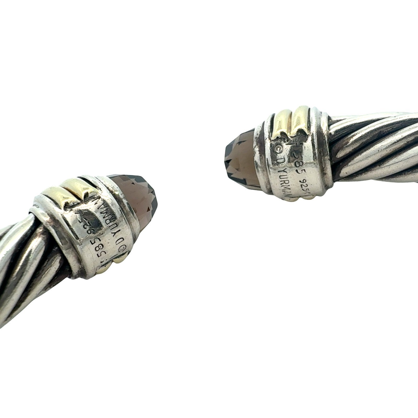 David Yurman Sterling Silver Two-Tone Smoky Quartz Hinged Cable Bangle6