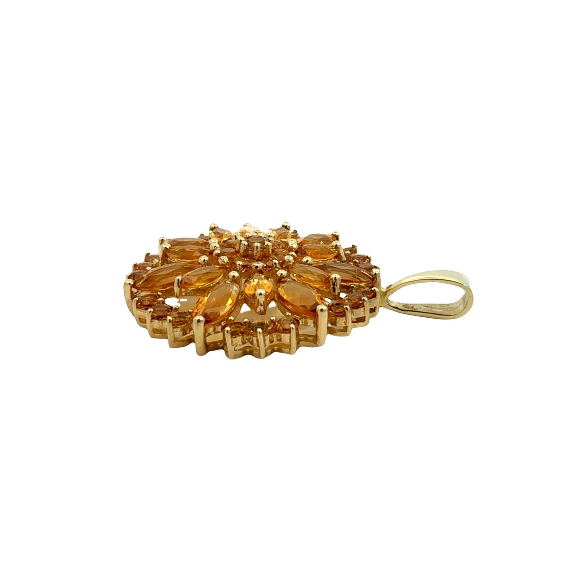 Vintage 14k Yellow Gold 5.20cttw Citrine Floral Cluster Pendant3