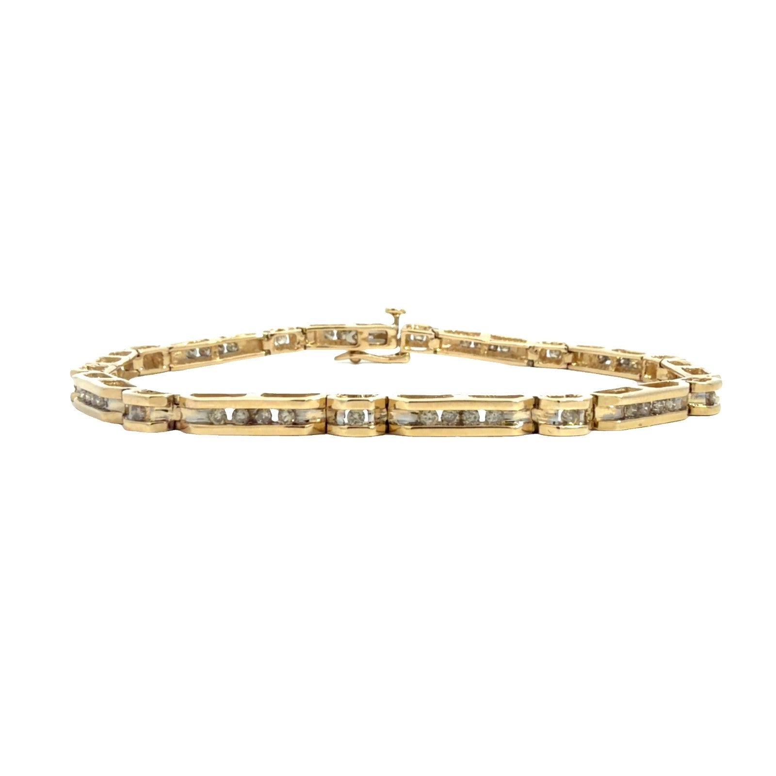 14K Yellow Gold 1.00cttw Channel Set Diamond Bar Link Tennis Bracelet0
