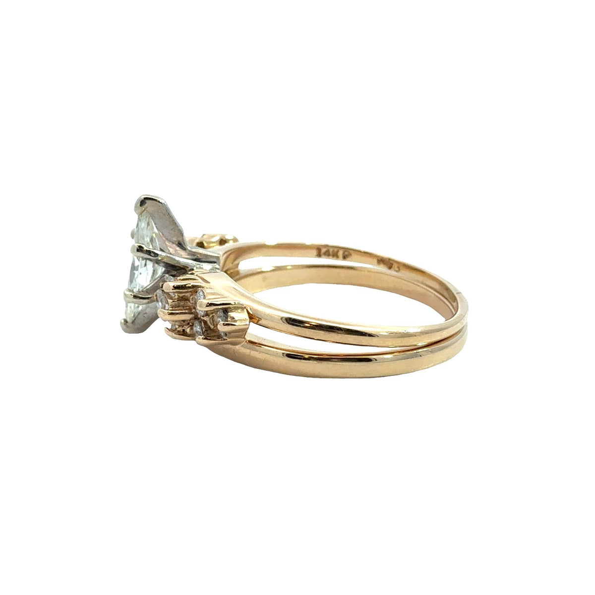 Vintage 14k YG 0.54ctw Marquise Diamond Engagement Ring & 0.28ctw Enhancer Band5