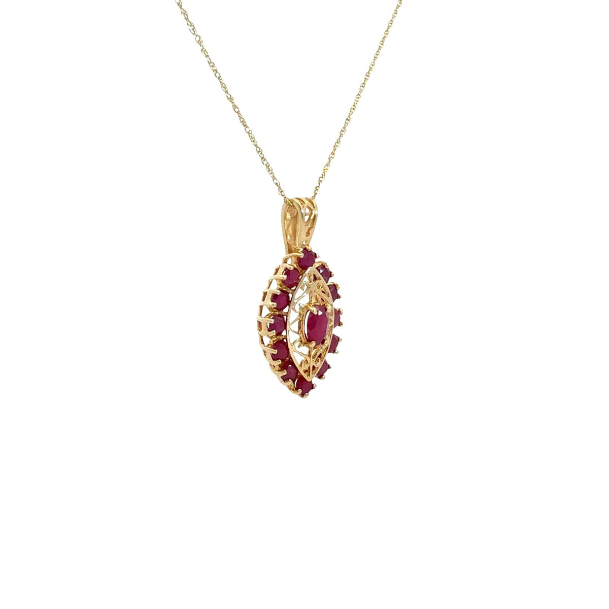 Vintage 14k Yellow Gold 1.83cttw Ruby Openwork Pendant Necklace 18" 2