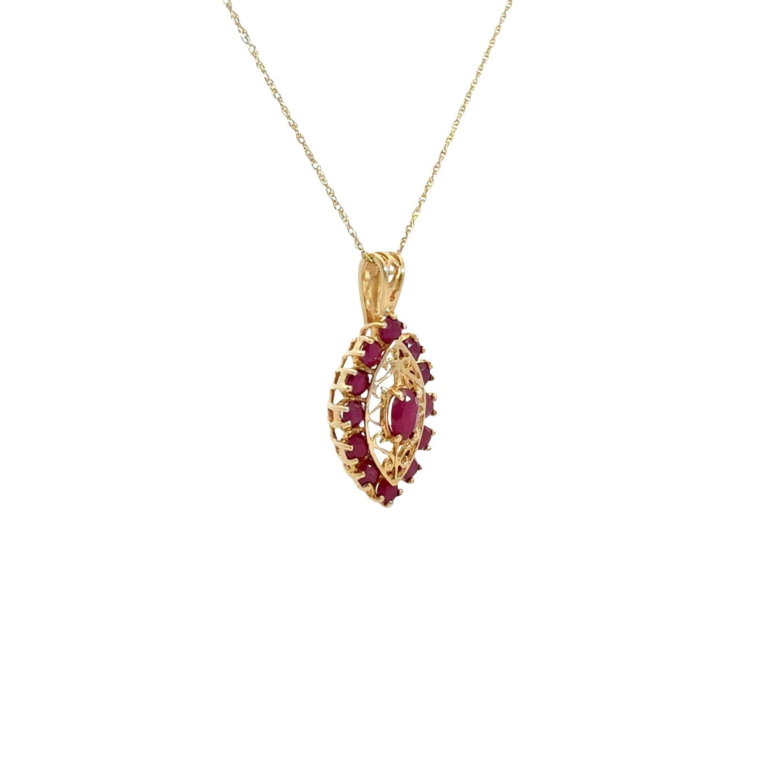 Vintage 14k Yellow Gold 1.83cttw Ruby Openwork Pendant Necklace 18" 2