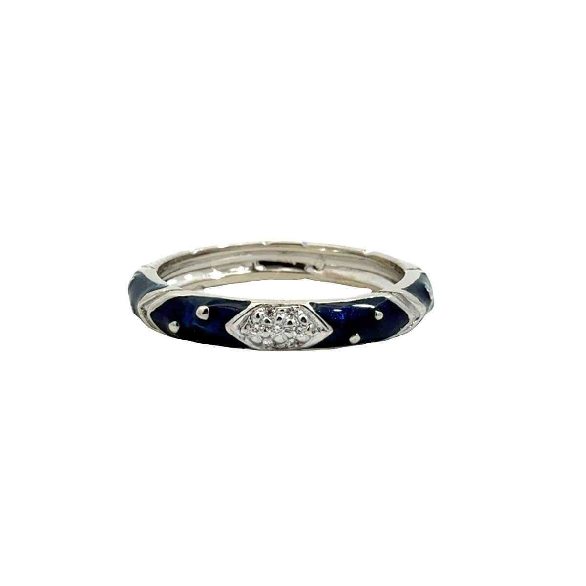 18k White Gold Blue Enamel and 0.03cttw Diamond Band Ring0