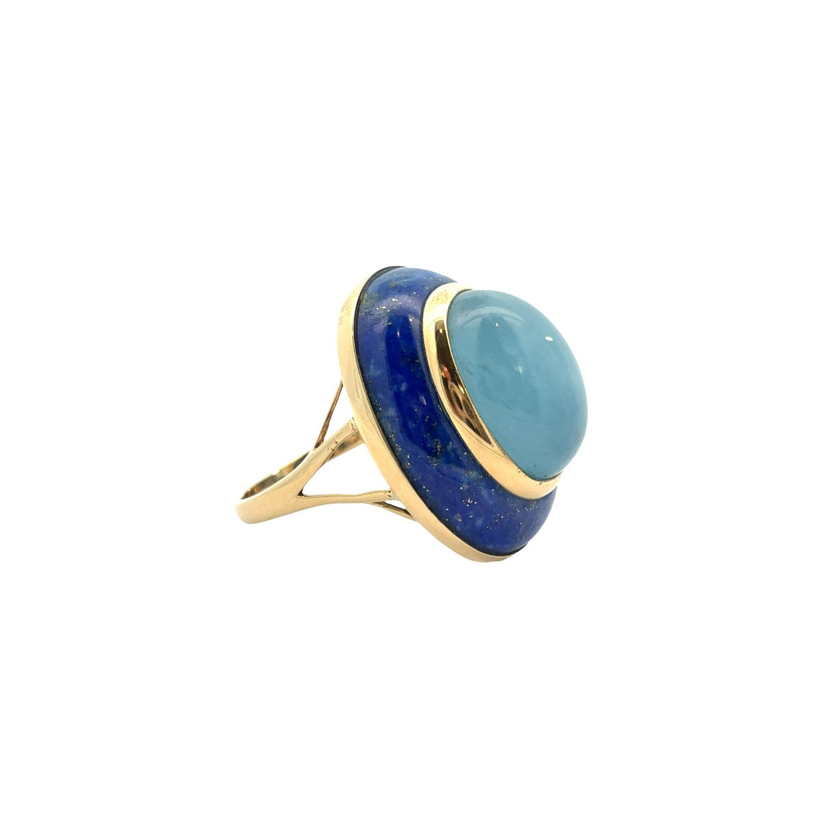 Estate 14k Yellow Gold, Aquamarine, & Lapis Lazuli Cocktail Ring3