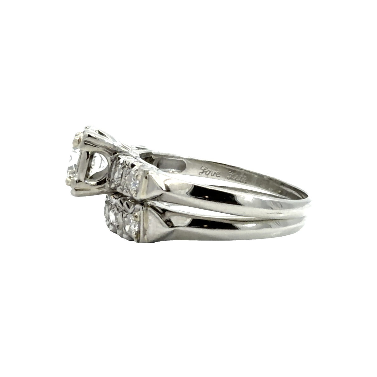 Vintage Stamped 14k White Gold 1.15ctw (0.72ctw) Diamond Wedding Sett Size 75
