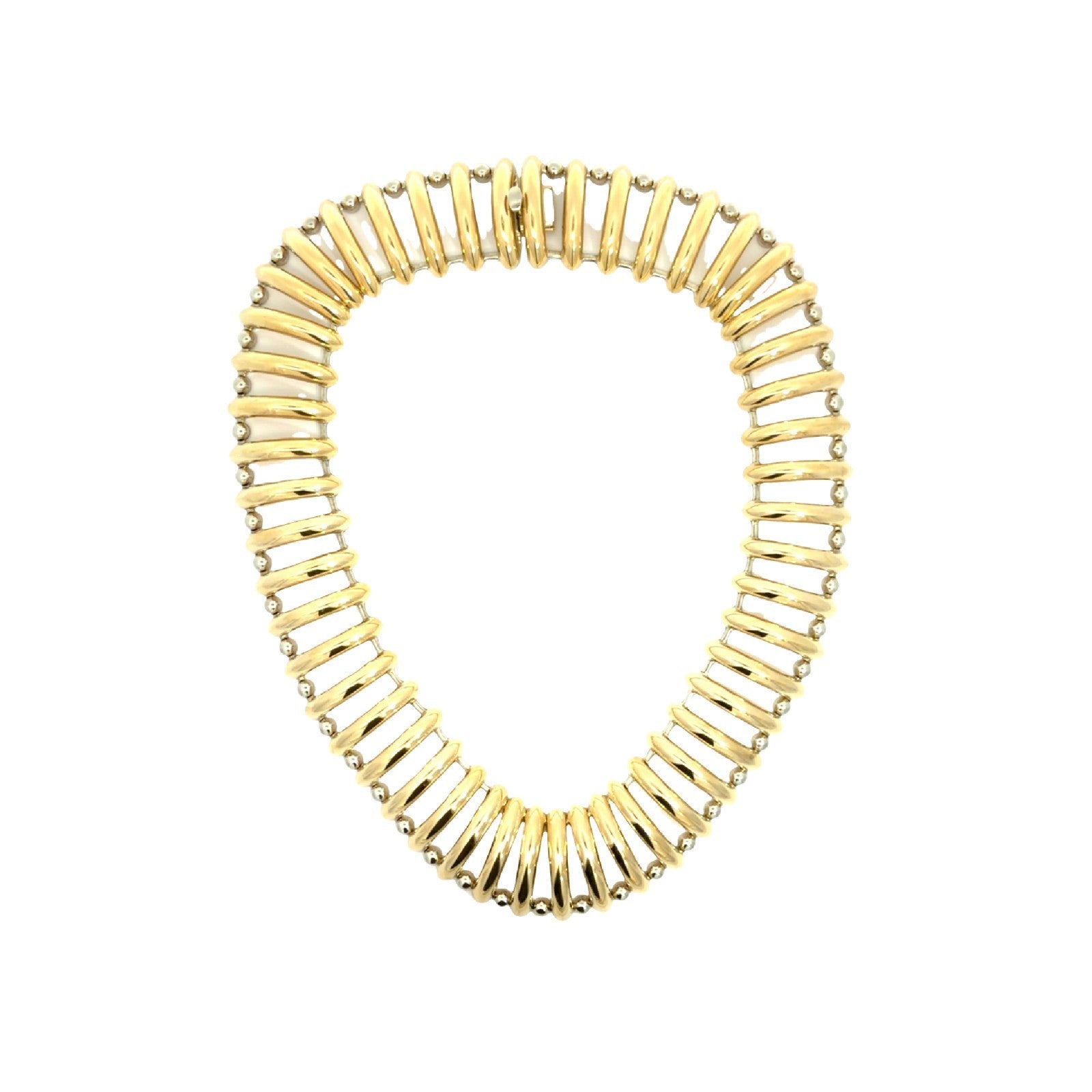 18k Yellow Gold Two-Tone Articulated Ribbed Link Chain Statement Necklace 15"0