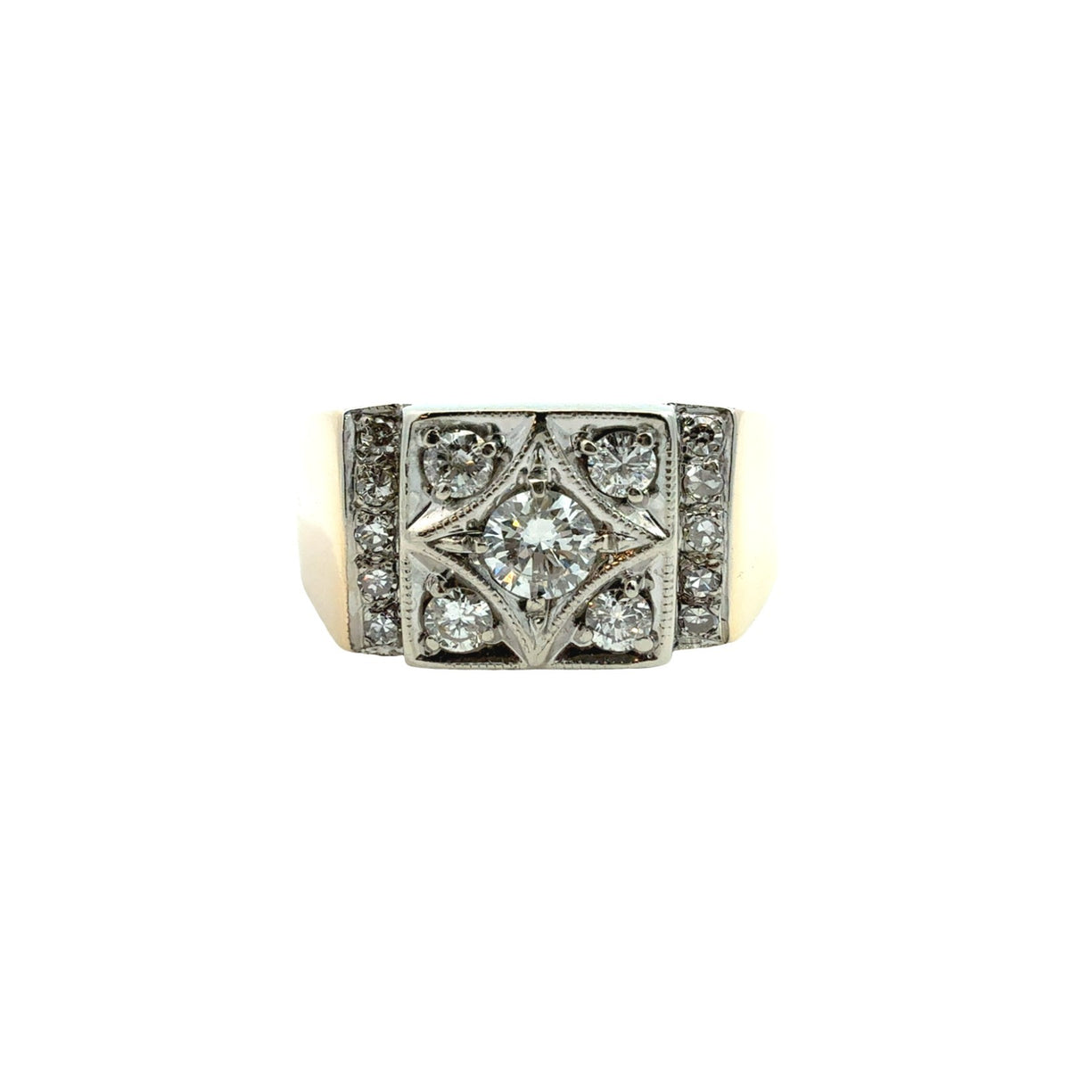 Vintage 14k Yellow Gold Stamped Two-Tone 0.78cttw Diamond Ring Men's1