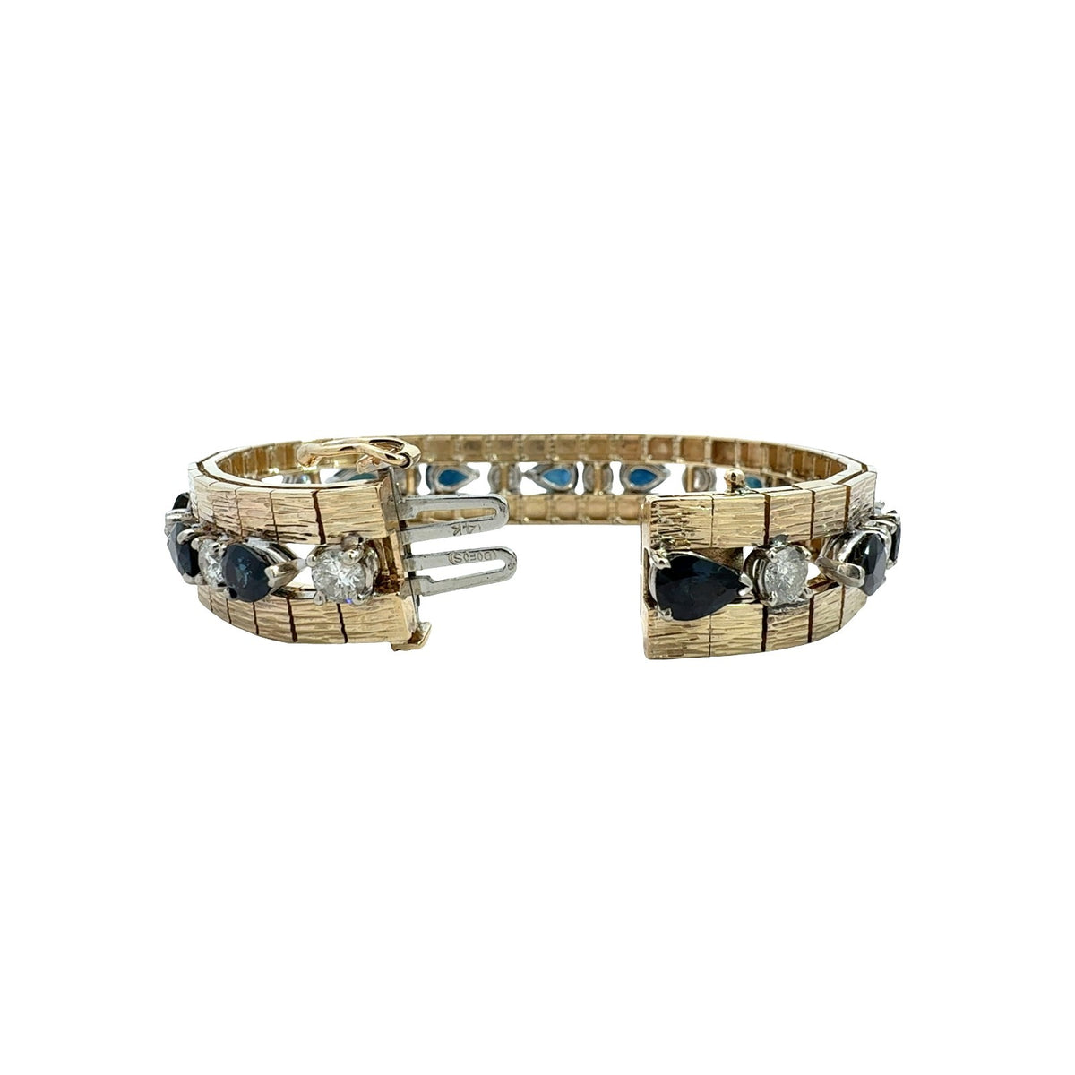 Vintage 13k Yellow Gold 14.36cttw Sapphire 4.77cttw Diamond Textured Bracelet3