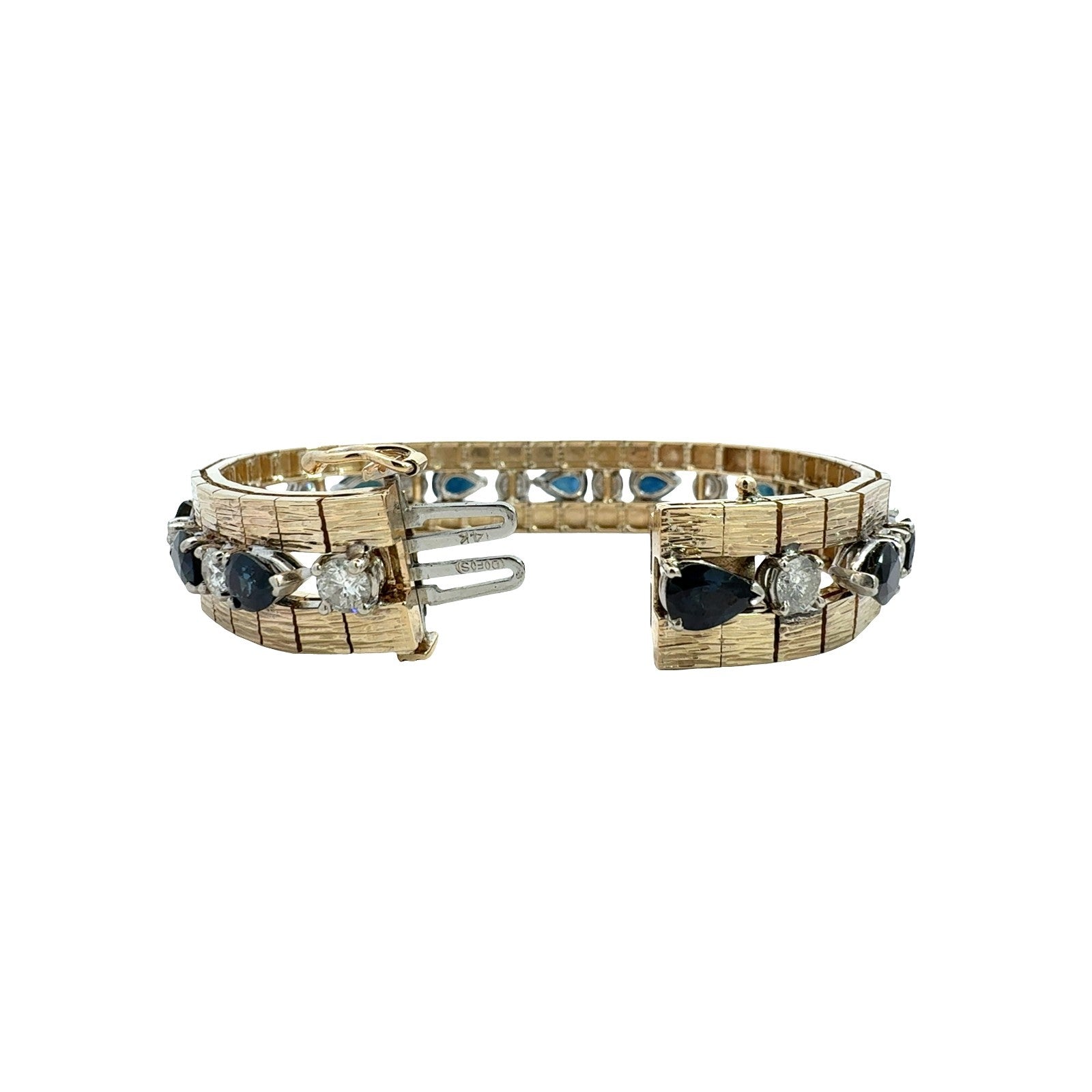 Vintage 13k Yellow Gold 14.36cttw Sapphire 4.77cttw Diamond Textured Bracelet3