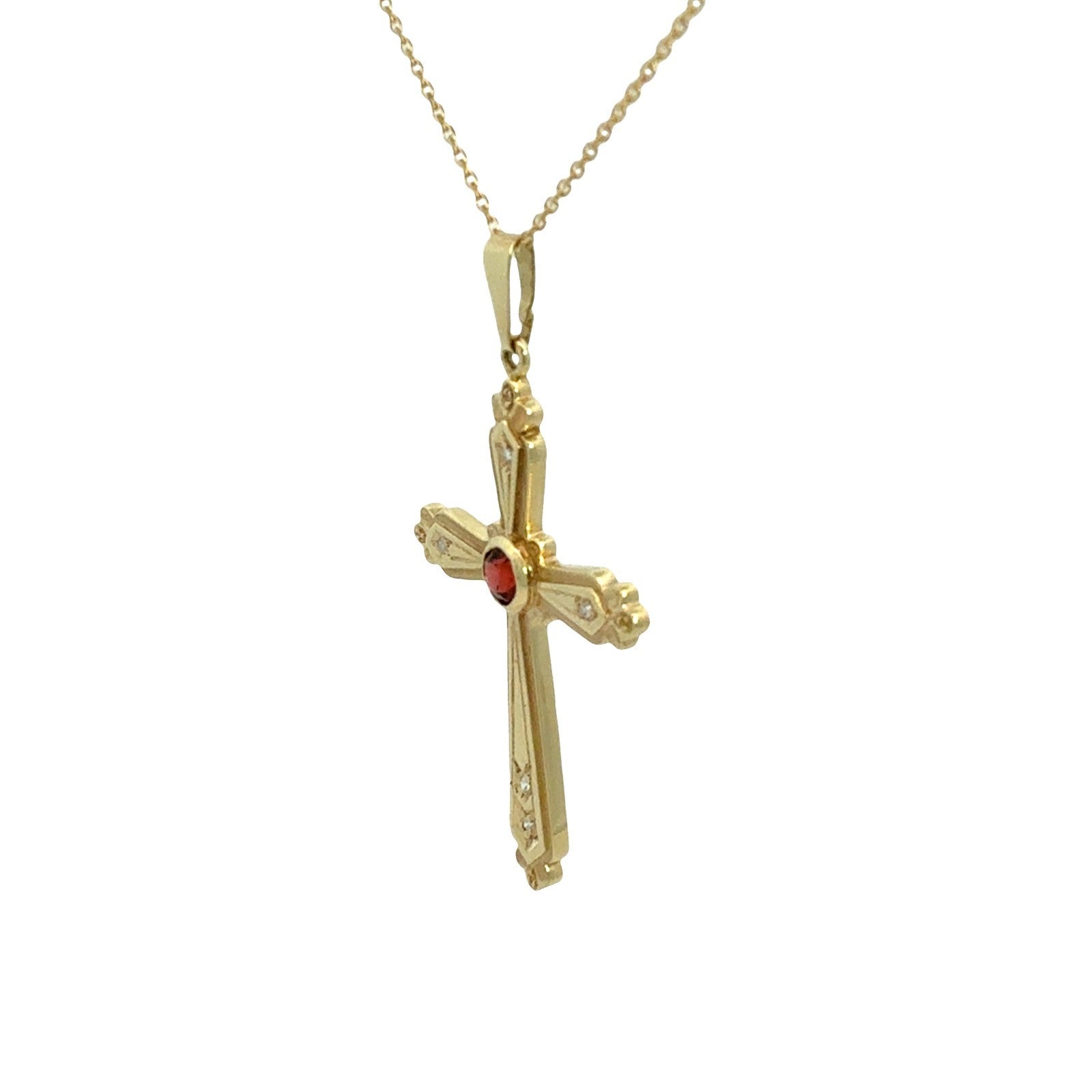 14k Yellow Gold 0.22tcw Garnet and 0.03cttw Diamond Cross Pendant Necklace0