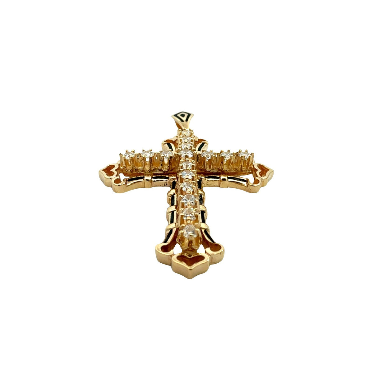 14k Yellow Gold Black Enamel and 1.08cttw Lab-Grown Diamond Cross Pendant1