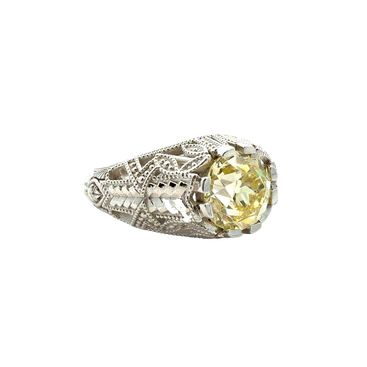 NEW 18k White Gold Filigree 1.75tcw Yellow Diamond Euro Cut Engagement Ring1