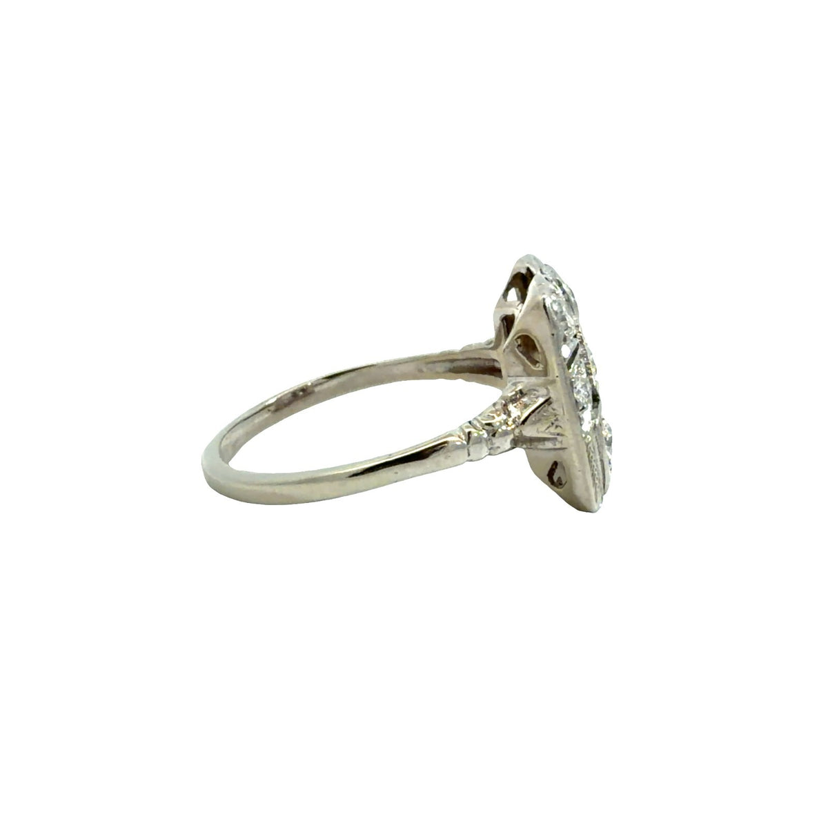 Vintage Art Deco White Gold 0.73cttw Diamond Filigree Cocktail Ring Size 82