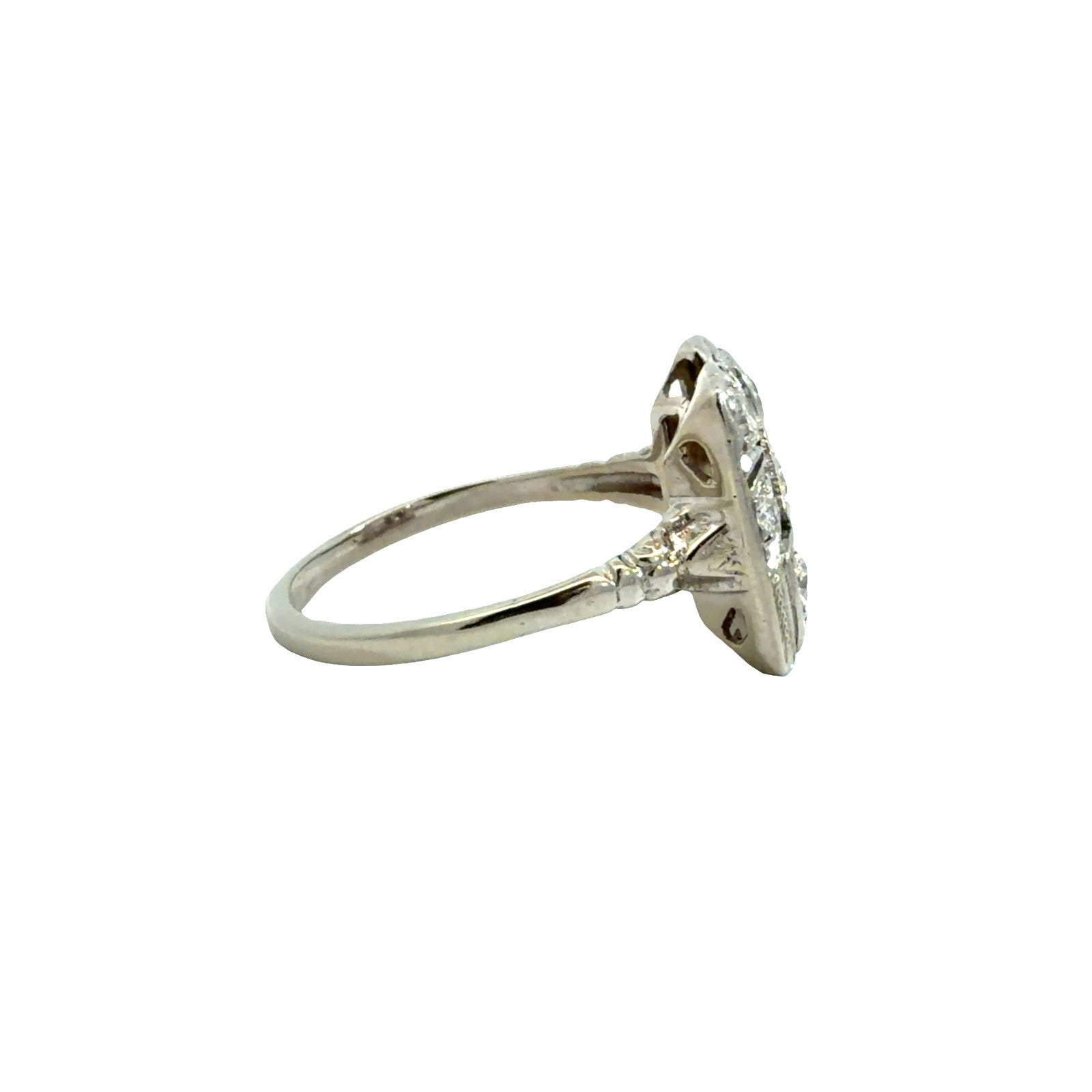 Vintage Art Deco White Gold 0.73cttw Diamond Filigree Cocktail Ring Size 82