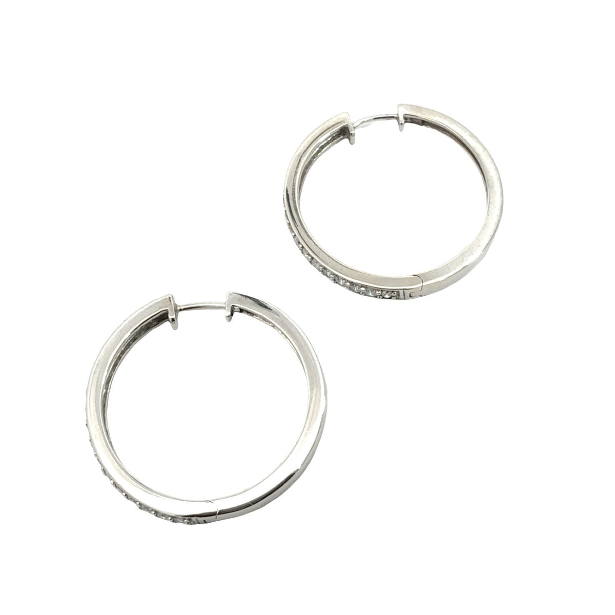 14k White Gold Round Brilliant 1.05cttw Diamond Hoop Earrings2