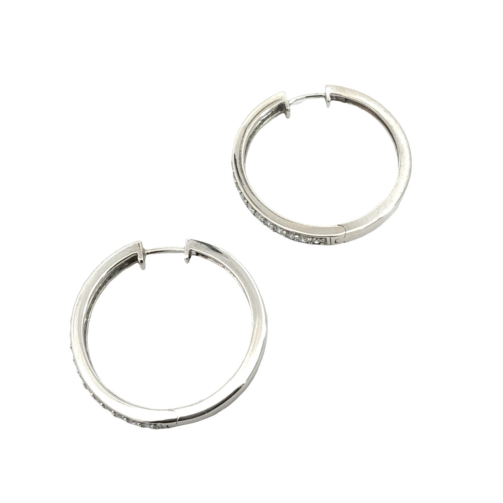14k White Gold Round Brilliant 1.05cttw Diamond Hoop Earrings2